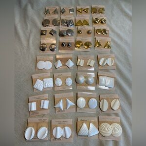 Vtg NOS Pierced Earrings Lot of 32 Metal 80s 90s Multi-Color USA Bold Retro